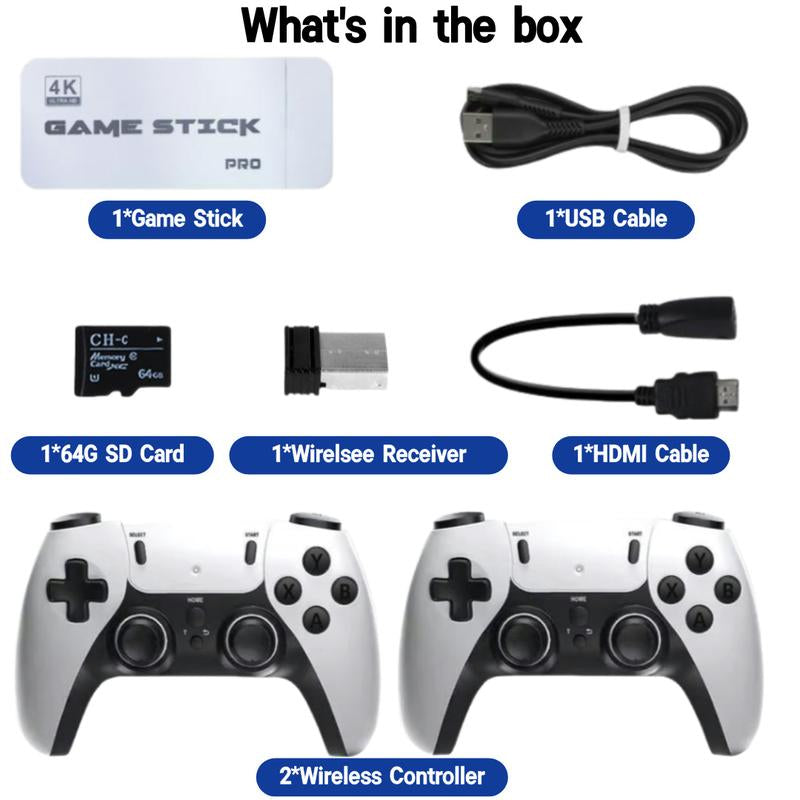 20000+ Games Wireless Retro Game Stick, Play Video Game Console with 4K HDMI Output Video Game Stick and 64GB TF Card Vintage Game Stick Built in 23 Emulators Plug 2.4Ghz Wireless Controllers Suitable for Players of All Ages Gaming Set Gaming Items