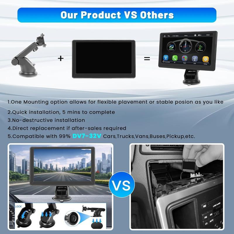 2025 Latest Portable Car-Mounted Carplay Screen, 7-Inch Touch Screen Supports Wireless Carplay
