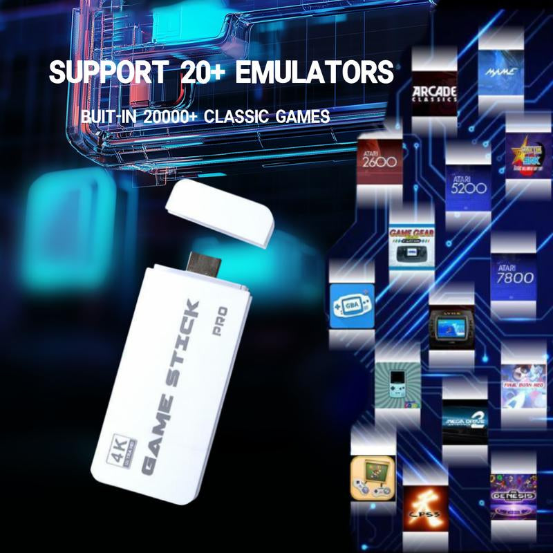 20000+ Games Wireless Retro Game Stick, Play Video Game Console with 4K HDMI Output Video Game Stick and 64GB TF Card Vintage Game Stick Built in 23 Emulators Plug 2.4Ghz Wireless Controllers Suitable for Players of All Ages Gaming Set Gaming Items