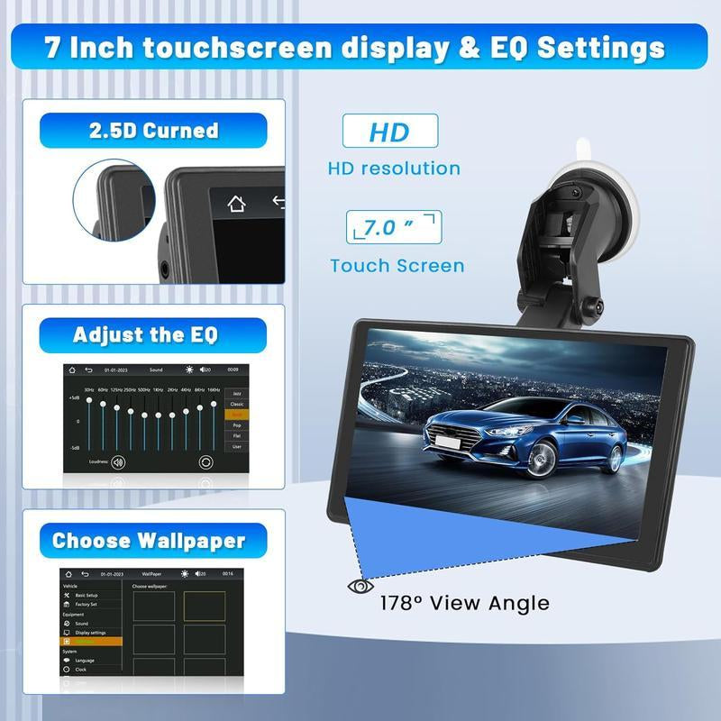 2025 Latest Portable Car-Mounted Carplay Screen, 7-Inch Touch Screen Supports Wireless Carplay