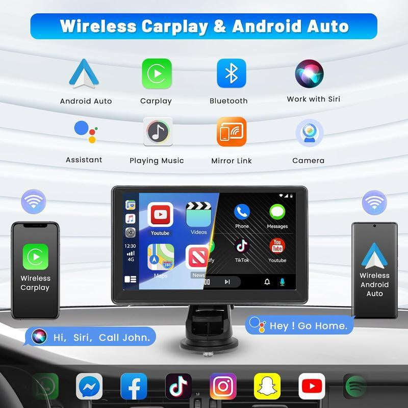 2025 Latest Portable Car-Mounted Carplay Screen, 7-Inch Touch Screen Supports Wireless Carplay