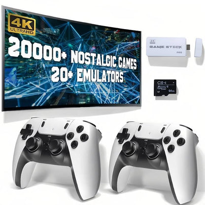 20000+ Games Wireless Retro Game Stick, Play Video Game Console with 4K HDMI Output Video Game Stick and 64GB TF Card Vintage Game Stick Built in 23 Emulators Plug 2.4Ghz Wireless Controllers Suitable for Players of All Ages Gaming Set Gaming Items