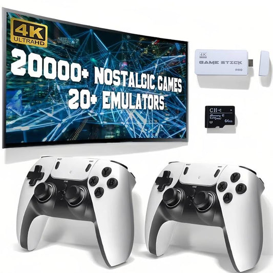 20000+ Games Wireless Retro Game Stick, Play Video Game Console with 4K HDMI Output Video Game Stick and 64GB TF Card Vintage Game Stick Built in 23 Emulators Plug 2.4Ghz Wireless Controllers Suitable for Players of All Ages Gaming Set Gaming Items